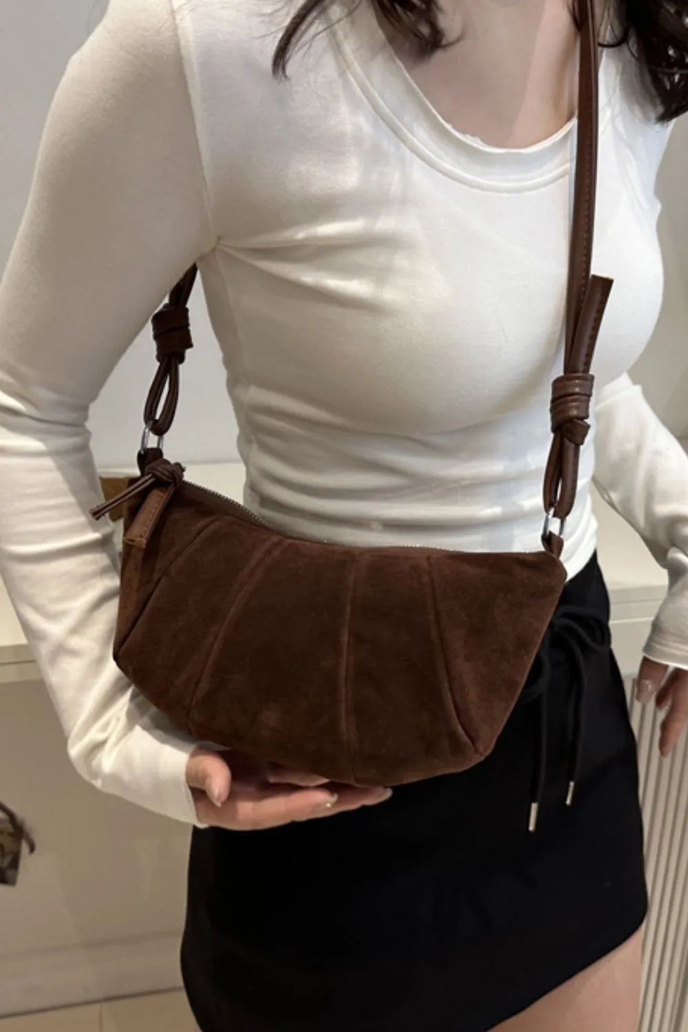 Fashorio Shoulder Bags Suede Croissant Shape Shoulder Bag