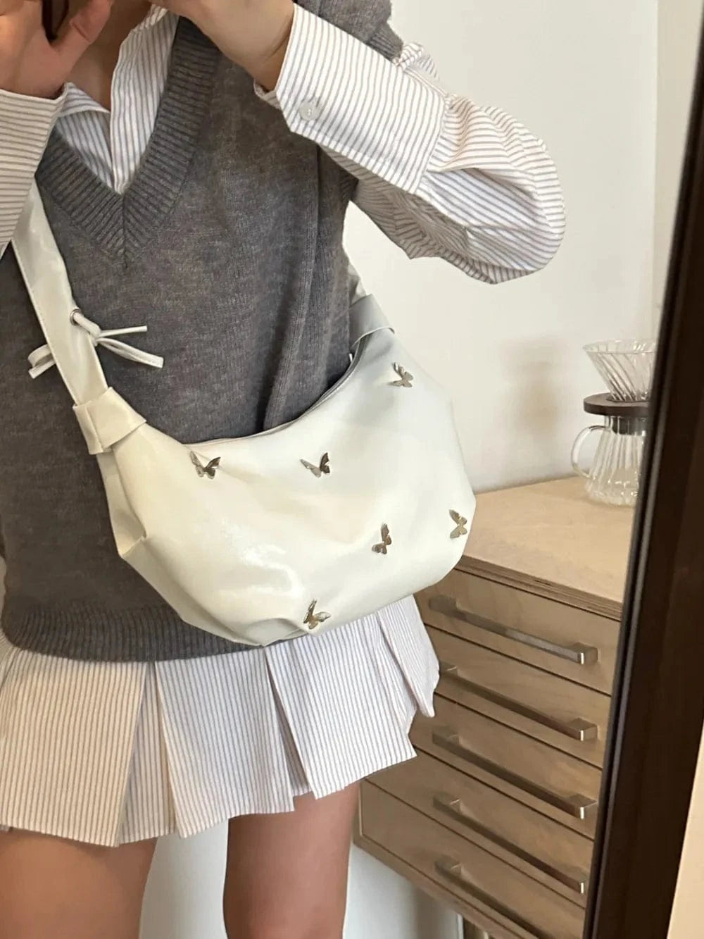 Fashorio Shoulder Bags White / One Size Butterfly Ruched Strap Shoulder Bag