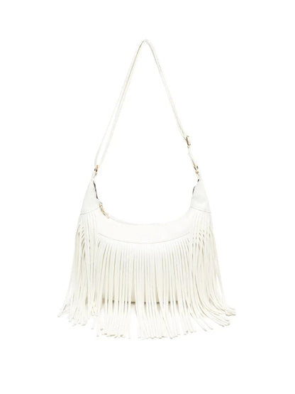 Fringe PU Leather Shoulder Bag White One Size - Fashorio