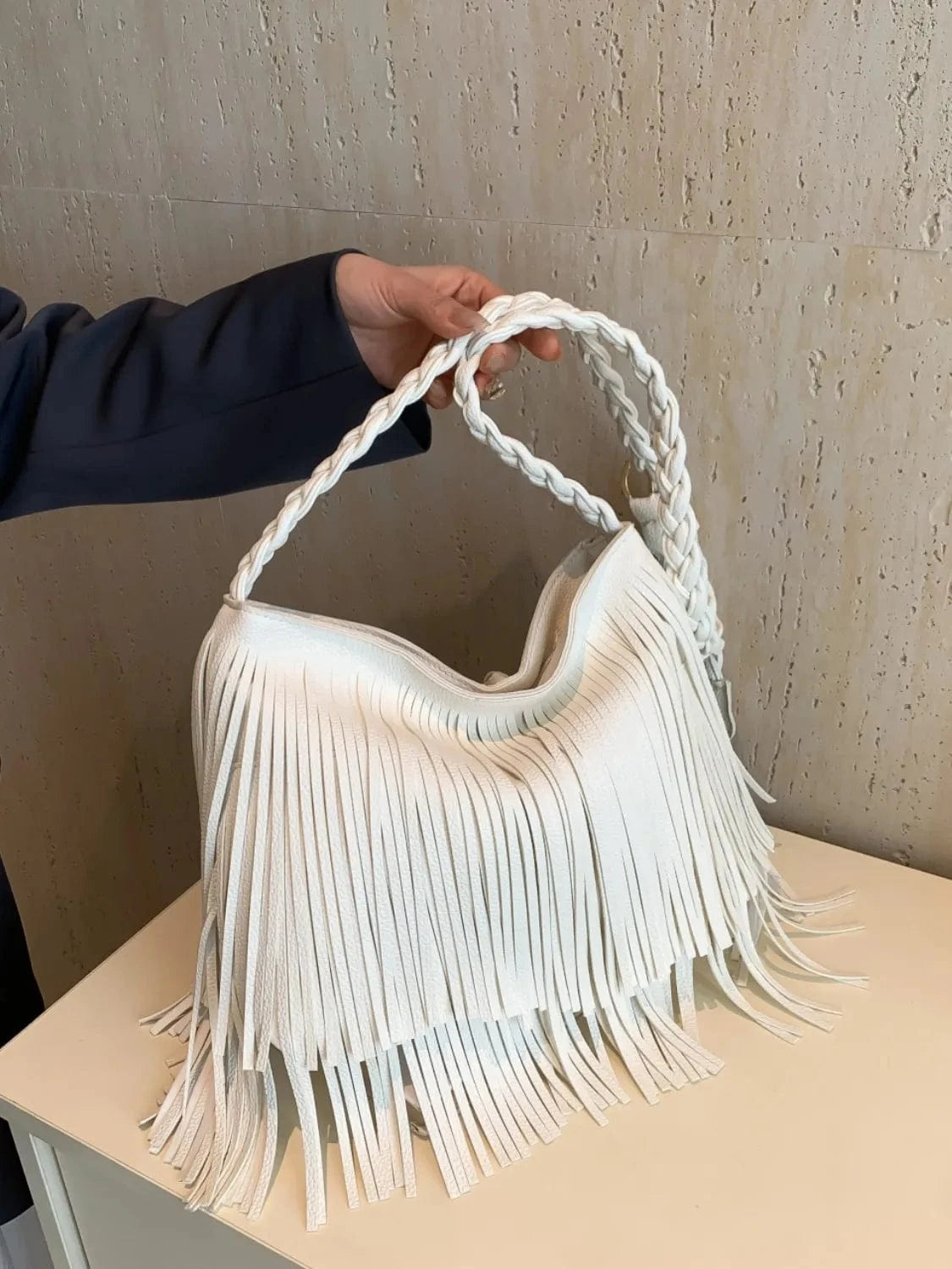 Fashorio Shoulder Bags White / One Size Fringe Solid Color Shoulder Bag