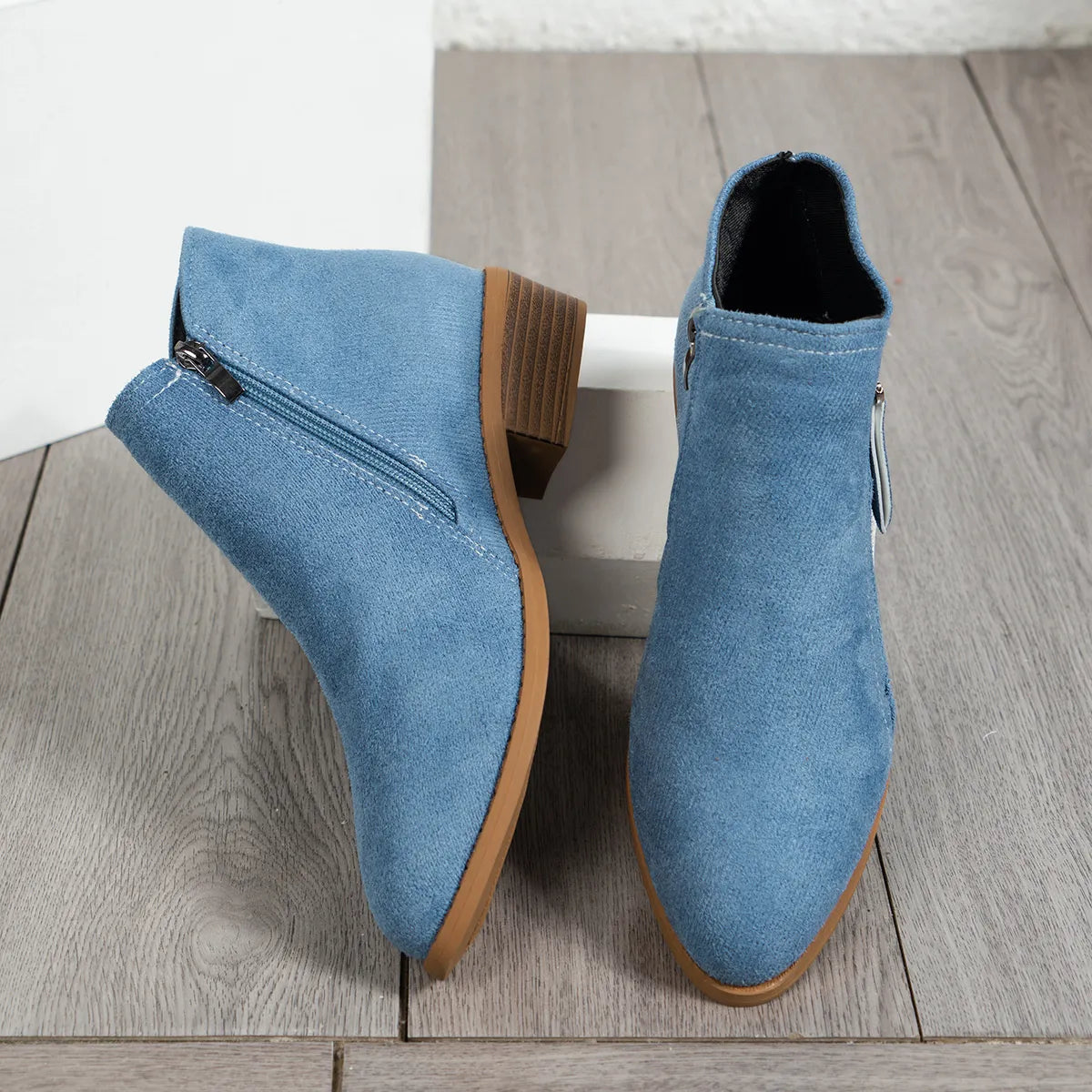 Fashorio Side Zip Ankle Boots with Block Heel