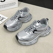 Fashorio Silver / 35(US4) Lace Up Platform Athletic Shoes