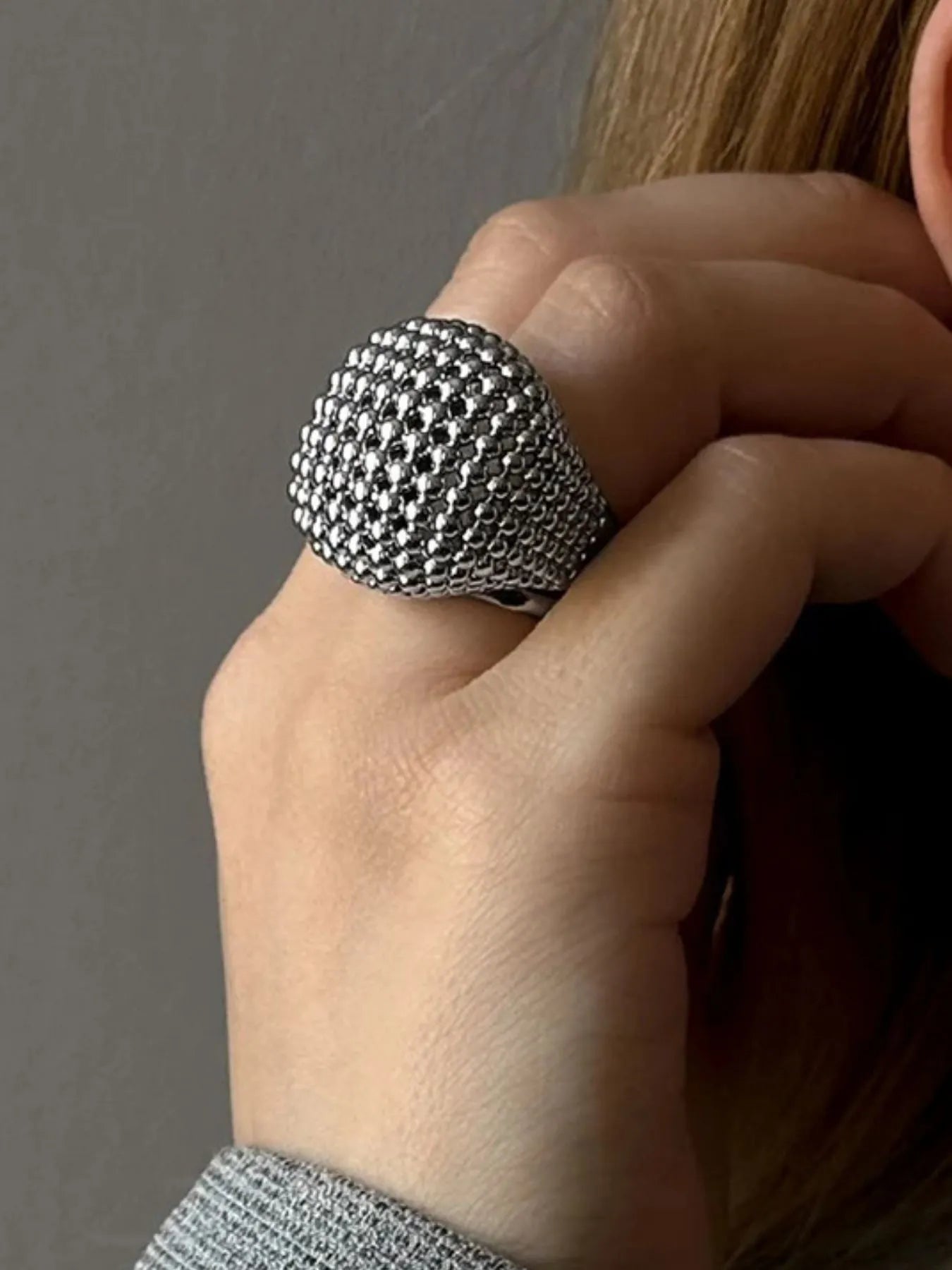 Fashorio Silver / 7 Stainless Steel Textured Dome Ring