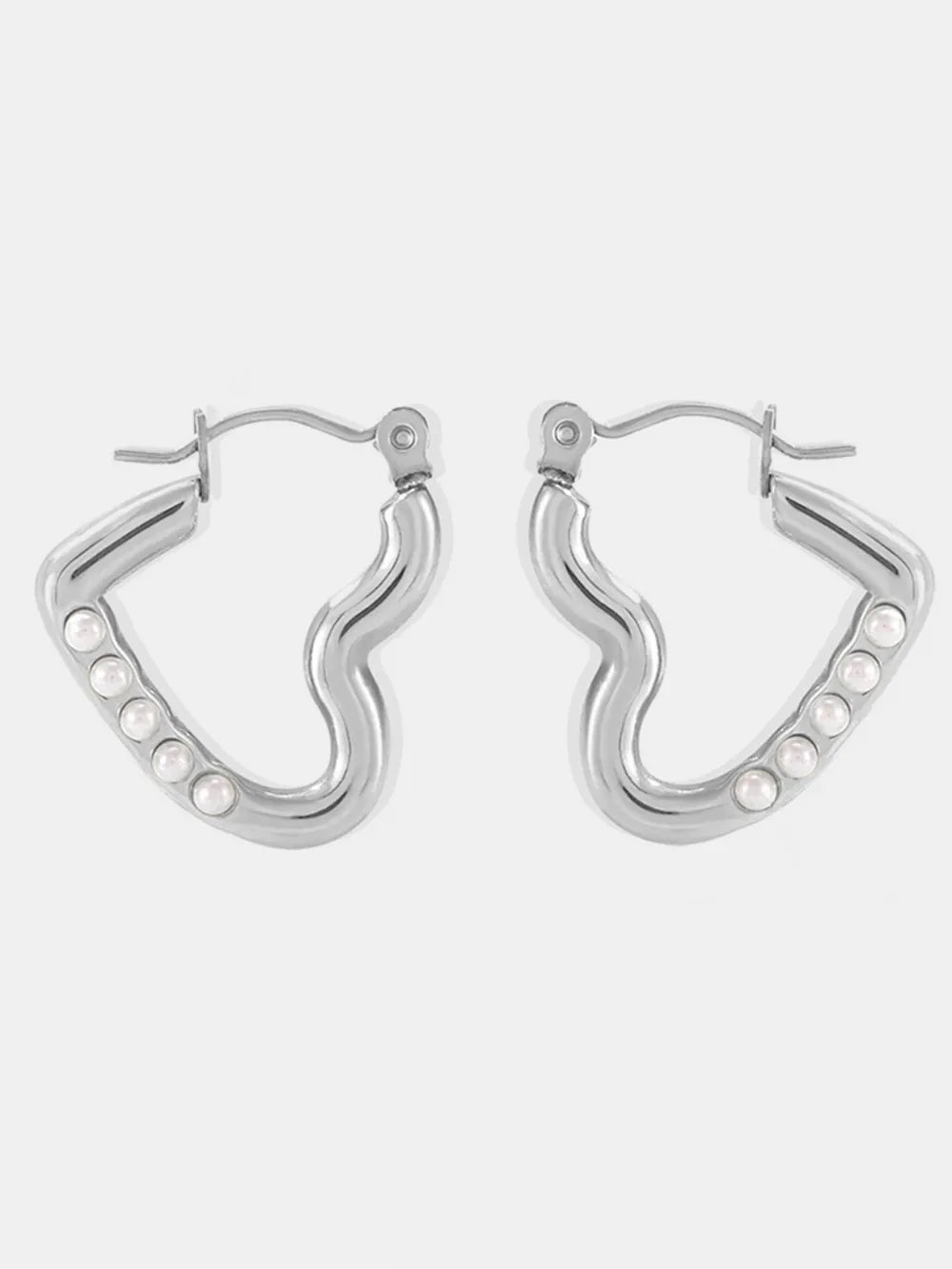 Fashorio Silver/Bead / One Size Stainless Steel Heart Earrings