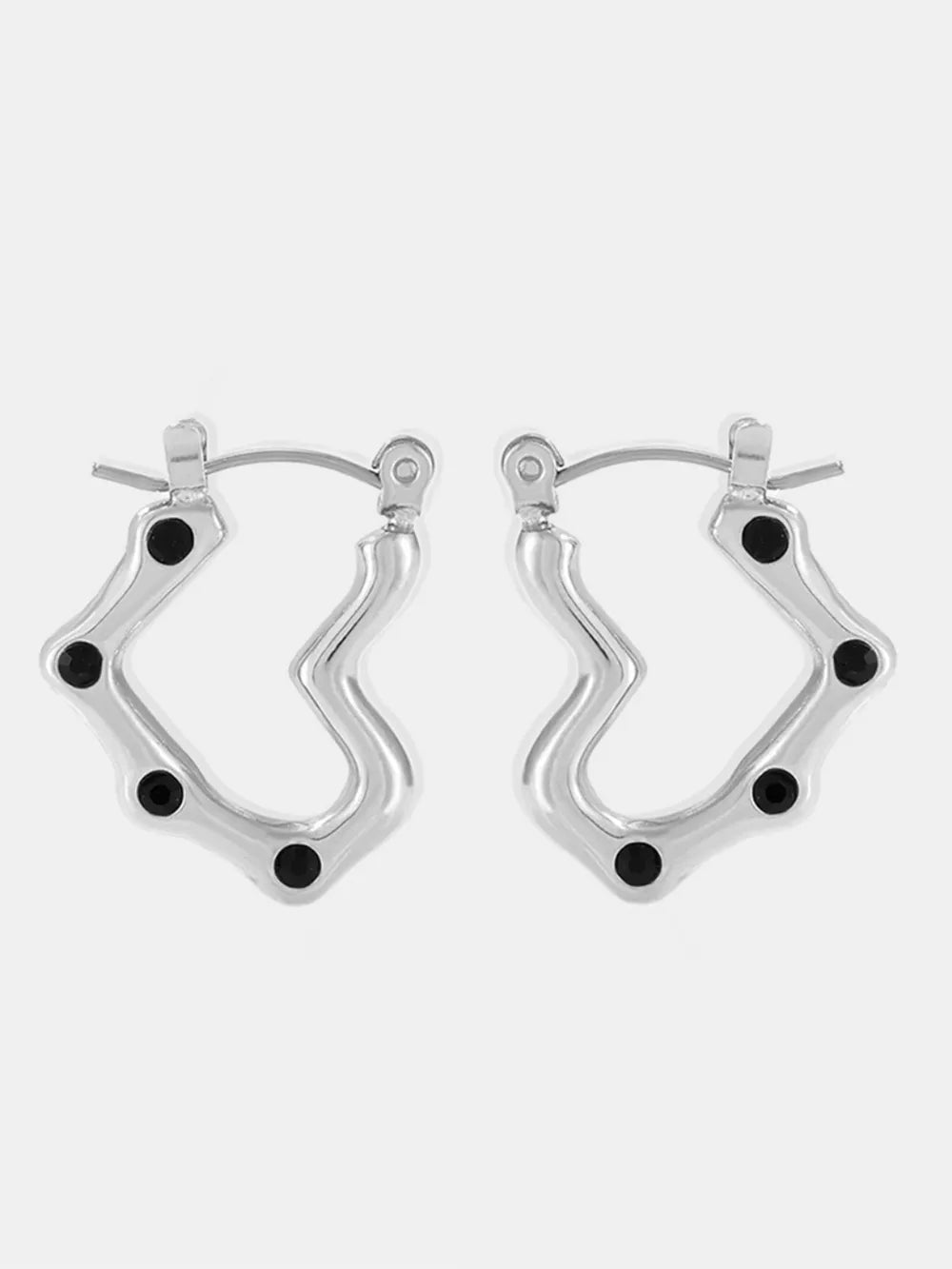 Fashorio Silver/Black / One Size Stainless Steel Heart Earrings