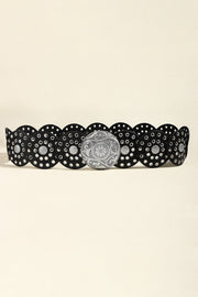 Fashorio Silver/Black / One Size Vintage PU Leather Wide Belt