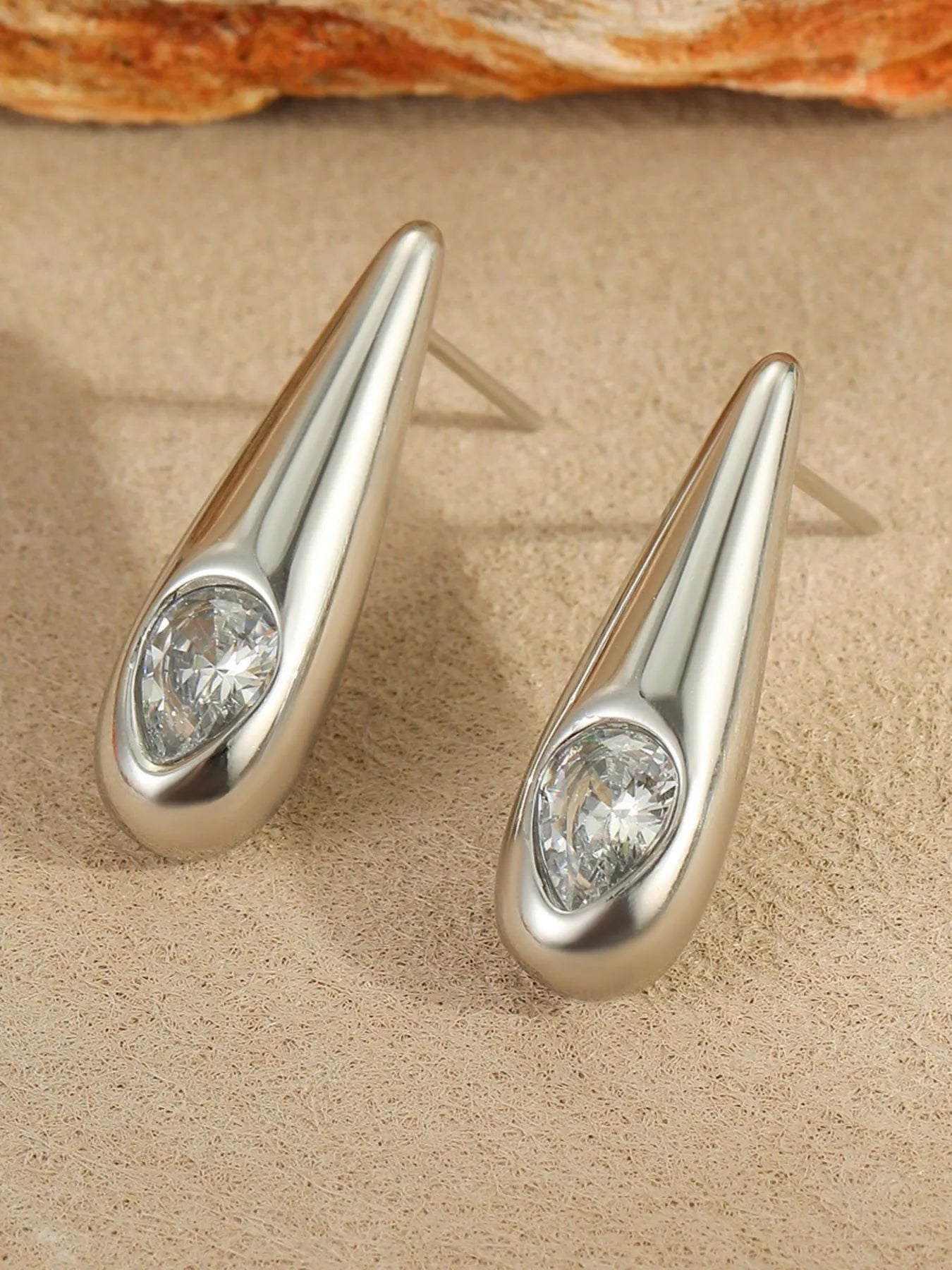 Fashorio Silver / One Size 18K Gold-Plated Zircone Teardrop Earrings