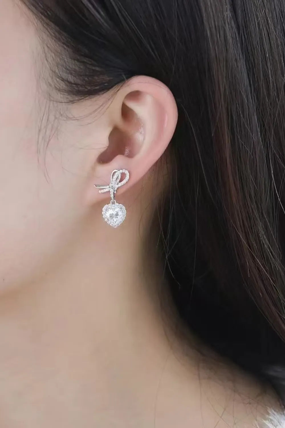Fashorio Silver / One Size 2 Carat Moissanite 925 Sterling Silver Heart Earrings
