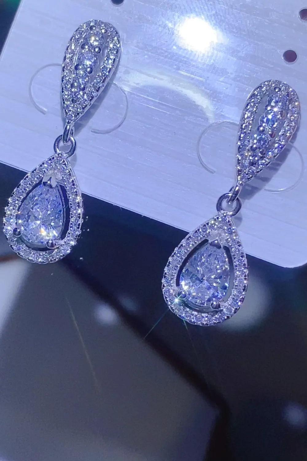 Fashorio Silver / One Size 2 Carat Moissanite 925 Sterling Silver Teardrop Earrings