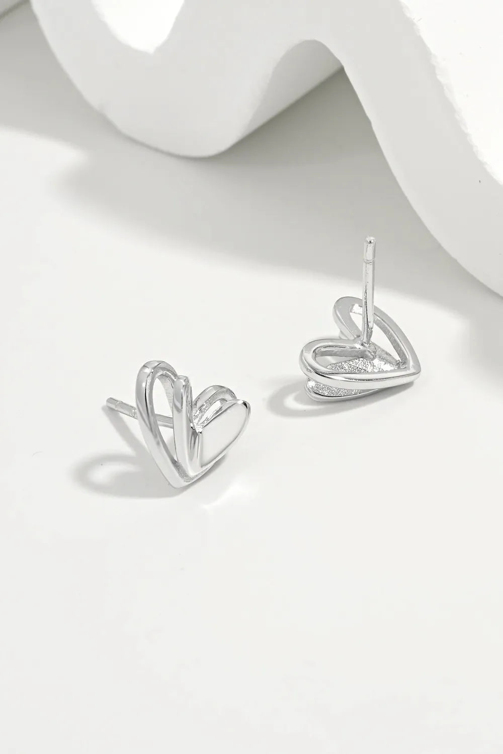 Fashorio Silver / One Size 925 Sterling Silver Heart Stud Earrings