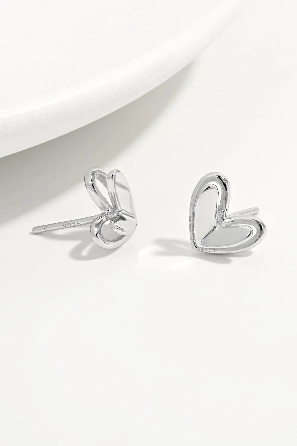Fashorio Silver / One Size 925 Sterling Silver Heart Stud Earrings