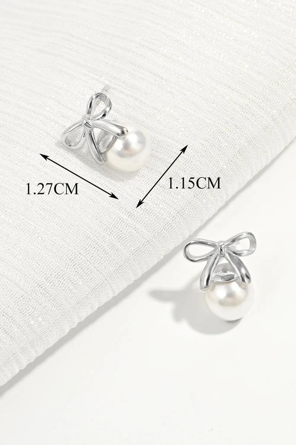 Fashorio Silver / One Size 925 Sterling Silver Pearl Bow Earrings