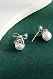 Fashorio Silver / One Size 925 Sterling Silver Pearl Bow Earrings
