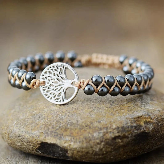 Alloy Natural Stone Braided Bracelet Silver One Size - Fashorio