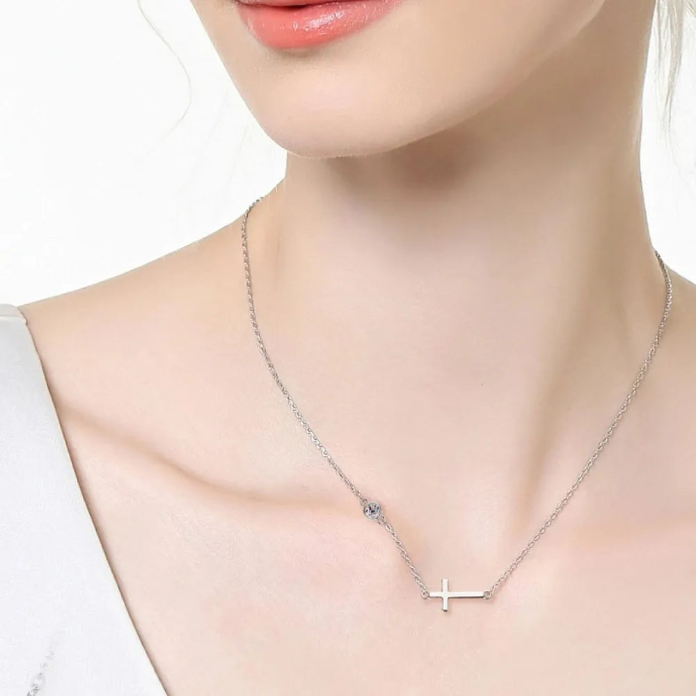 Fashorio Silver / One Size Cross 925 Sterling Silver Moissanite Necklace