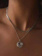 Fashorio Silver / One Size Double Layer Sun Moon Necklace