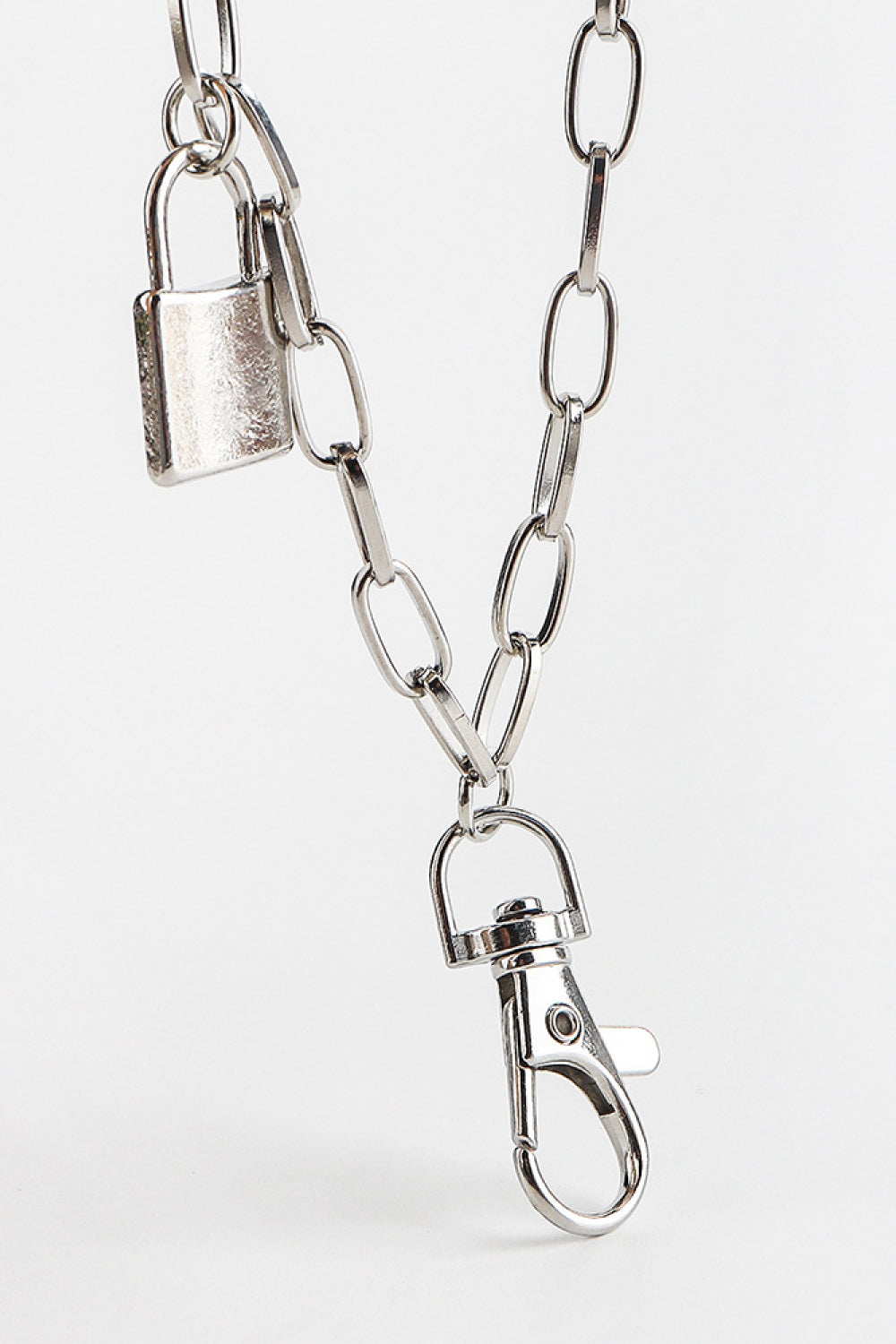 Fashorio Silver / One Size Double Layered Iron Chain Belt with Lock Charm