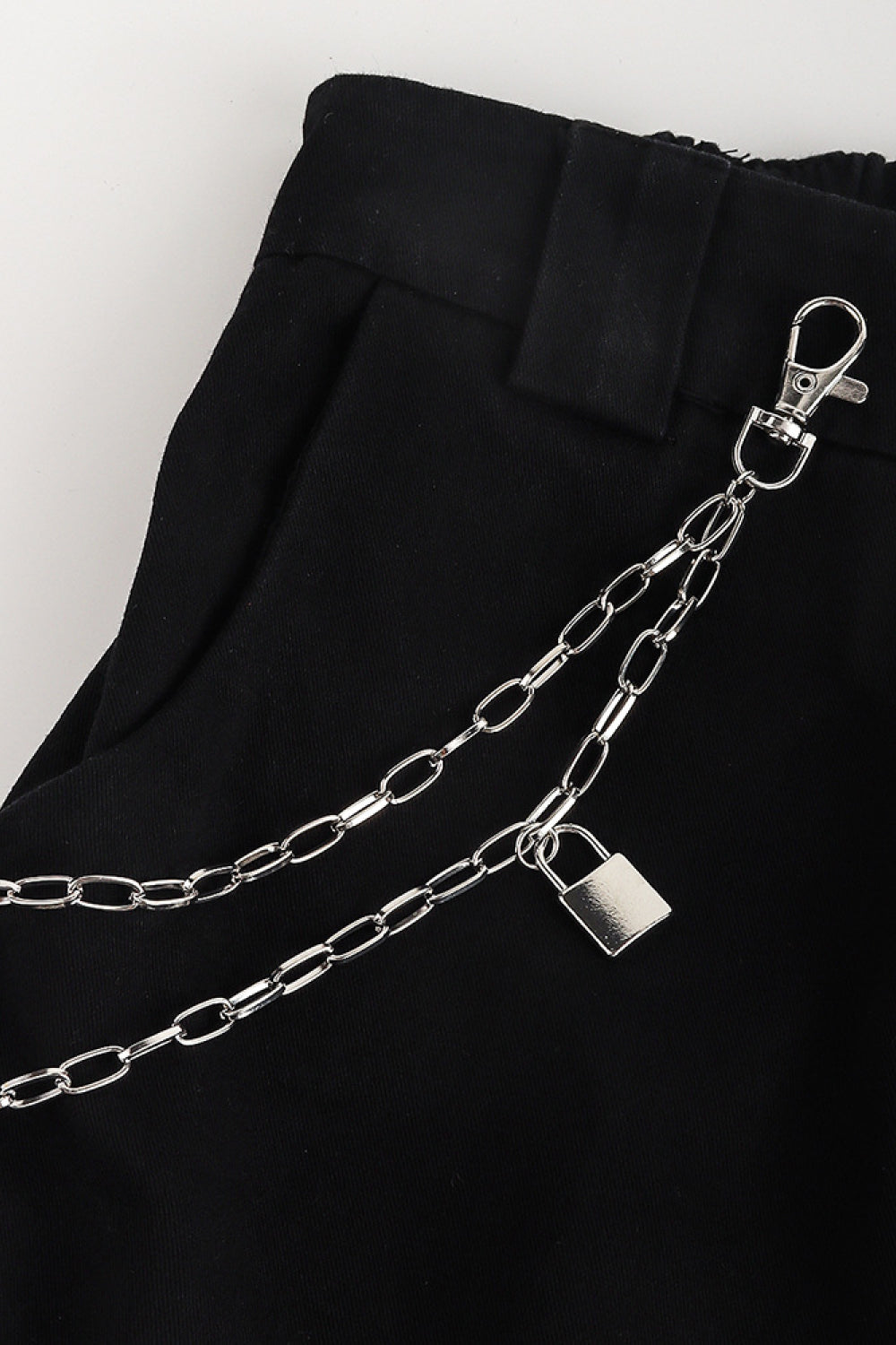 Fashorio Silver / One Size Double Layered Iron Chain Belt with Lock Charm