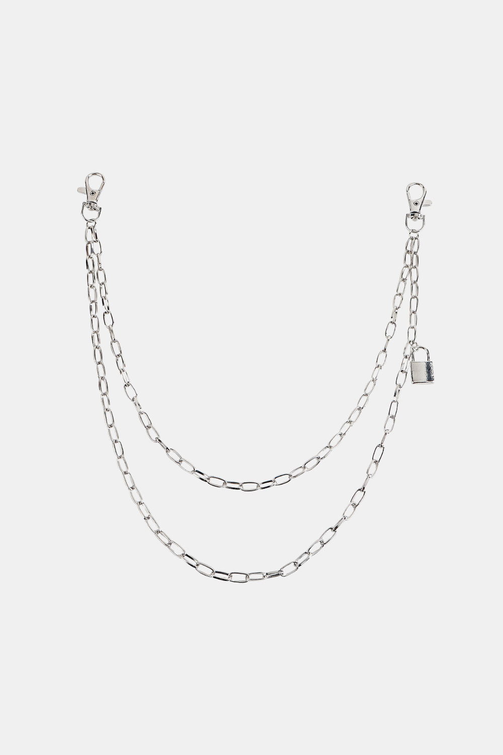 Fashorio Silver / One Size Double Layered Iron Chain Belt with Lock Charm