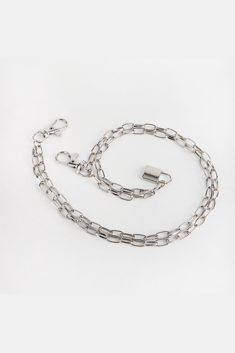 Fashorio Silver / One Size Double Layered Iron Chain Belt with Lock Charm