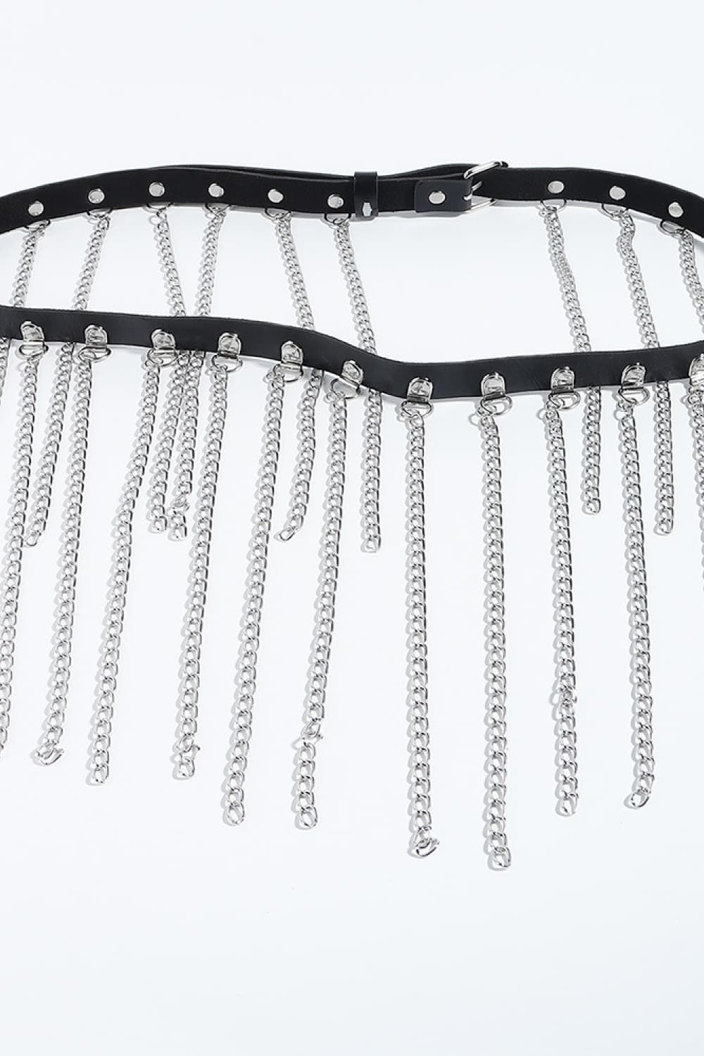 Fashorio Silver / One Size Fringed Chain PU Leather Belt