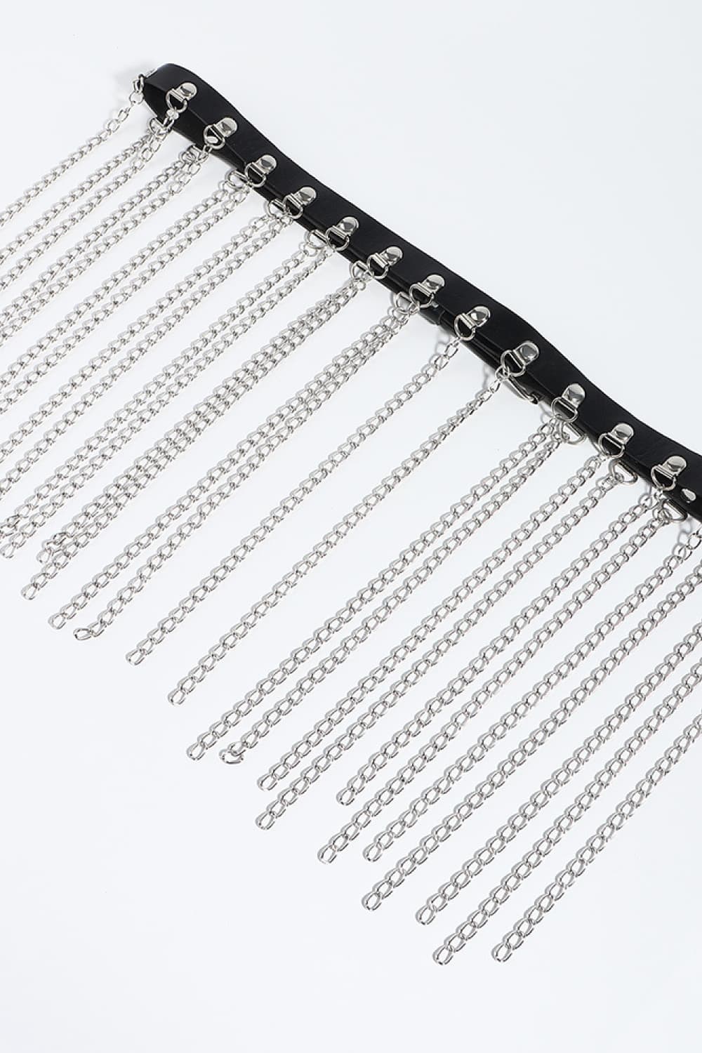 Fashorio Silver / One Size Fringed Chain PU Leather Belt