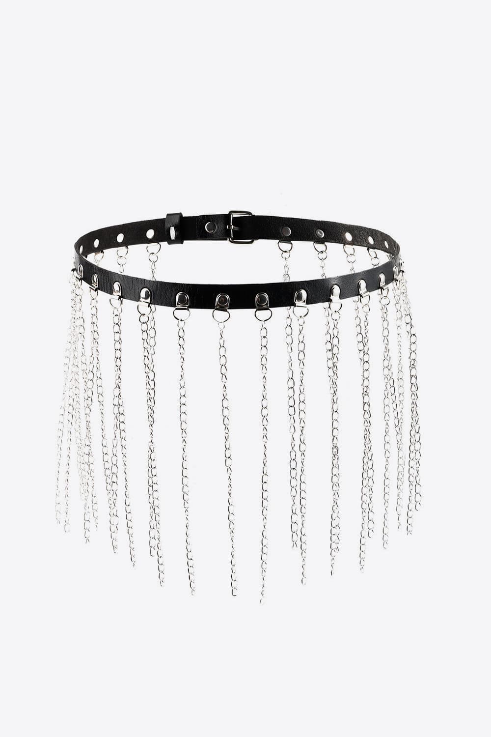 Fashorio Silver / One Size Fringed Chain PU Leather Belt