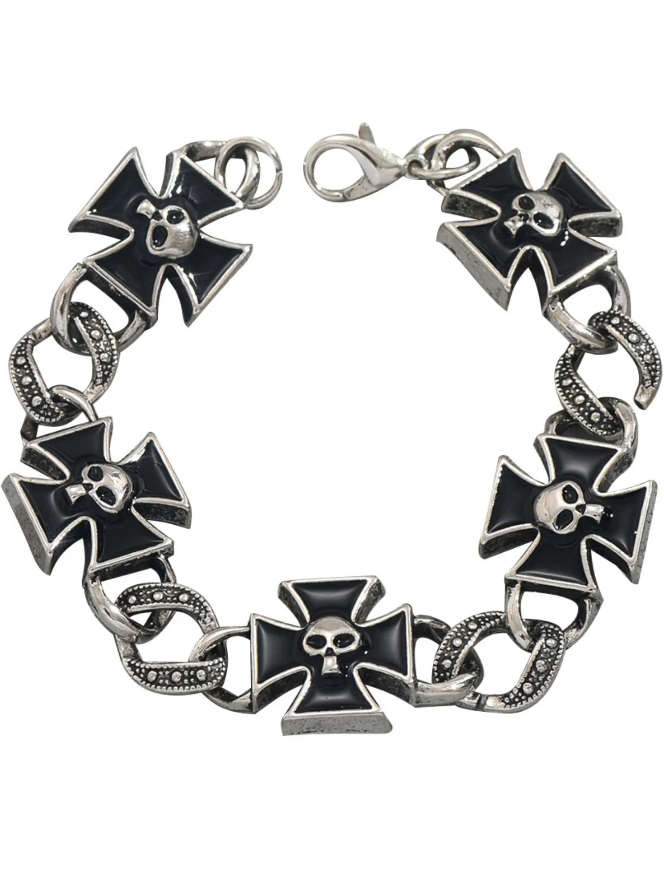 Fashorio Silver / One Size Gothic Skull Cross Chain Bracelet