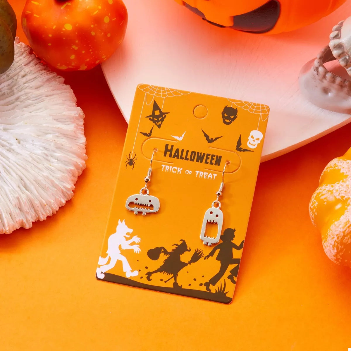 Fashorio Silver / One Size Halloween Asymmetrical Drop Earrings