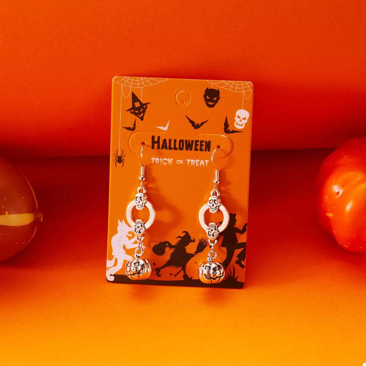 Fashorio Silver / One Size Halloween Pumpkin Dangle Earrings