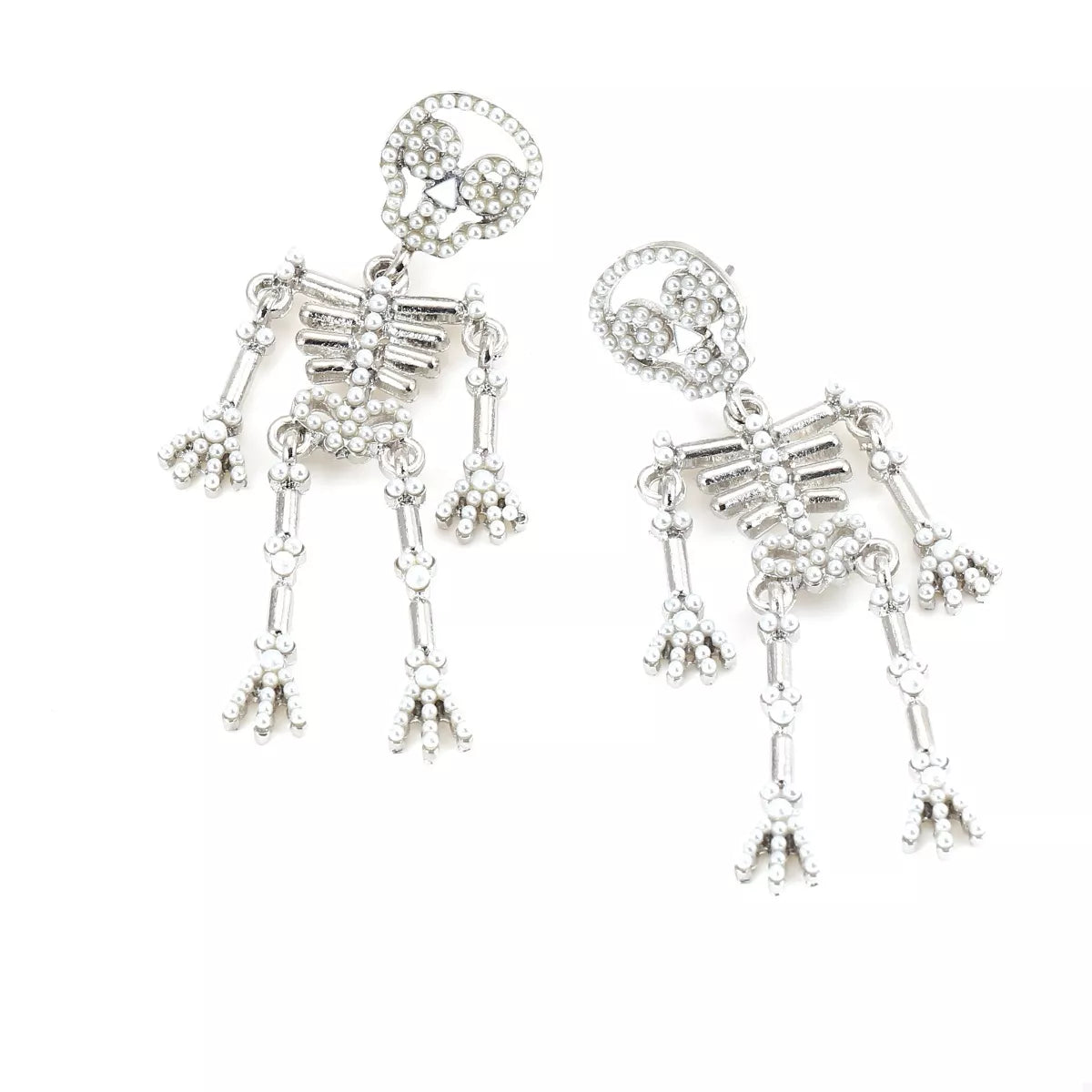 Fashorio Silver / One Size Halloween Skeleton Statement Earrings
