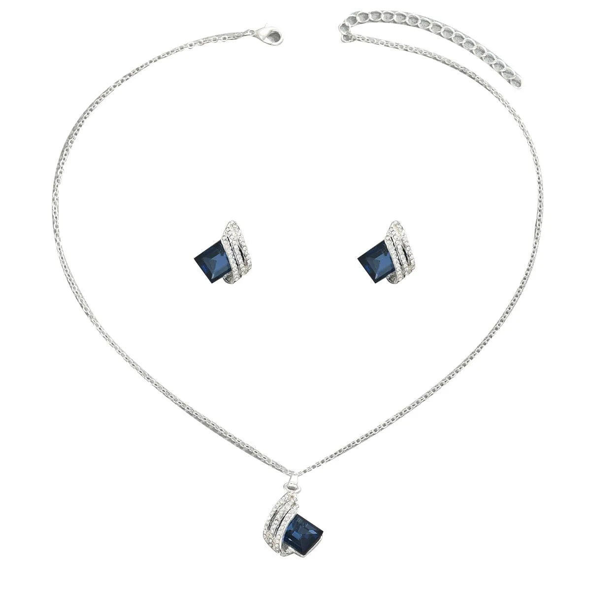 Fashorio Silver / One Size Stainless Steel Crystal Geometric Earrings and Necklace Jewelry Set