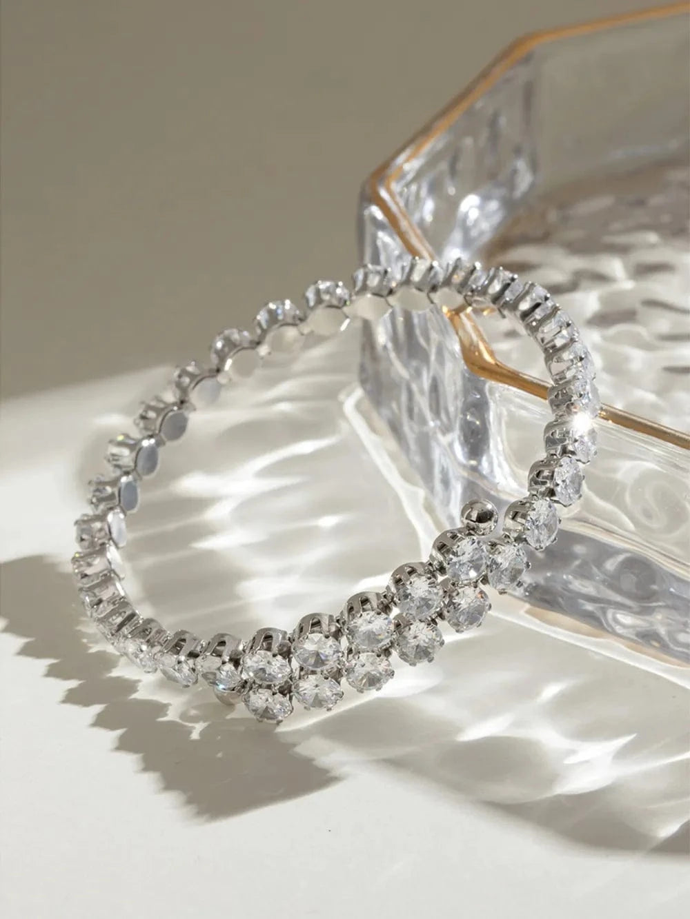 Stainless Steel Inlaid Zircon Bracelet Silver One Size - Fashorio