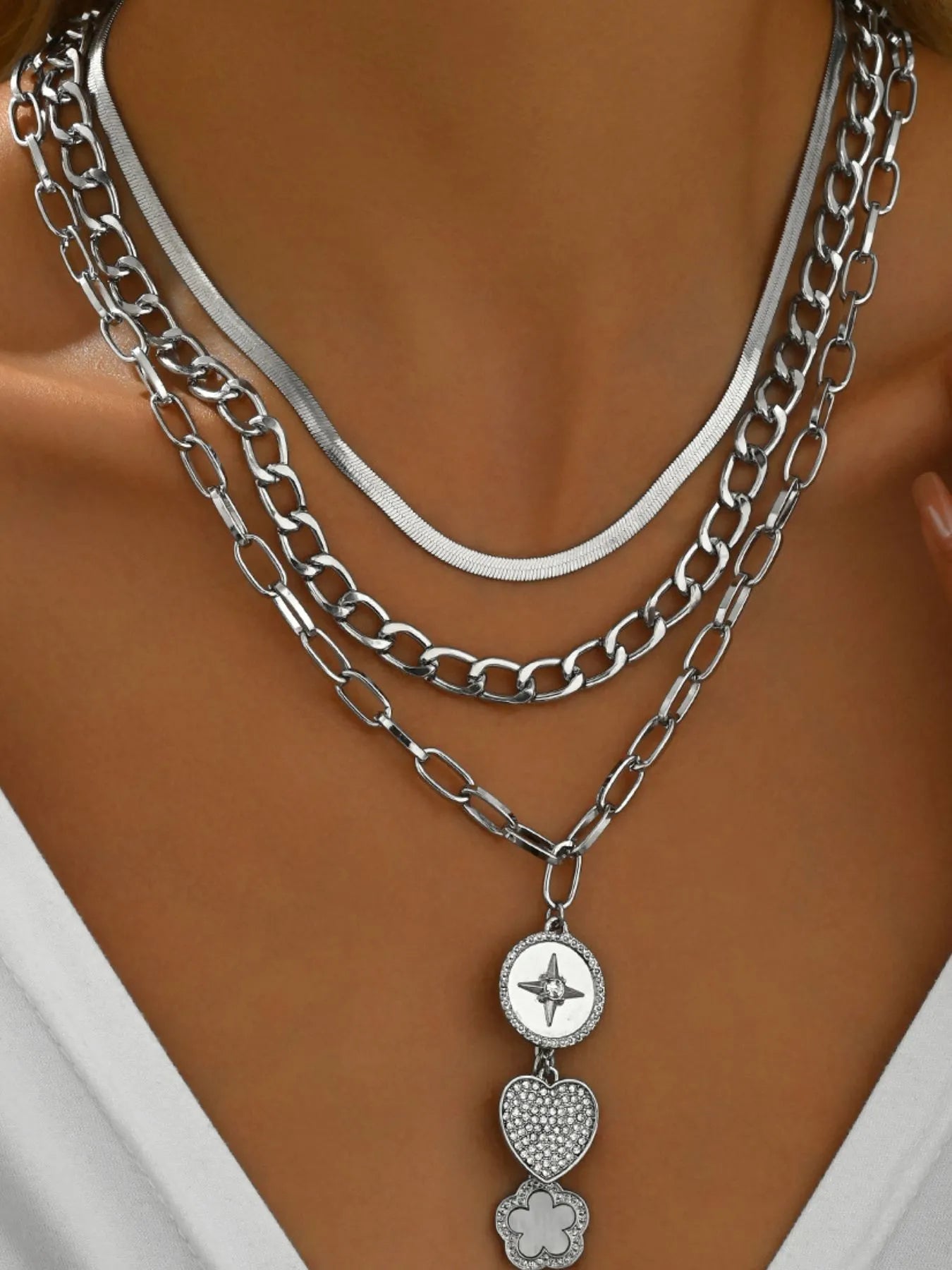 Fashorio Silver / One Size Stainless Steel Layered Necklace