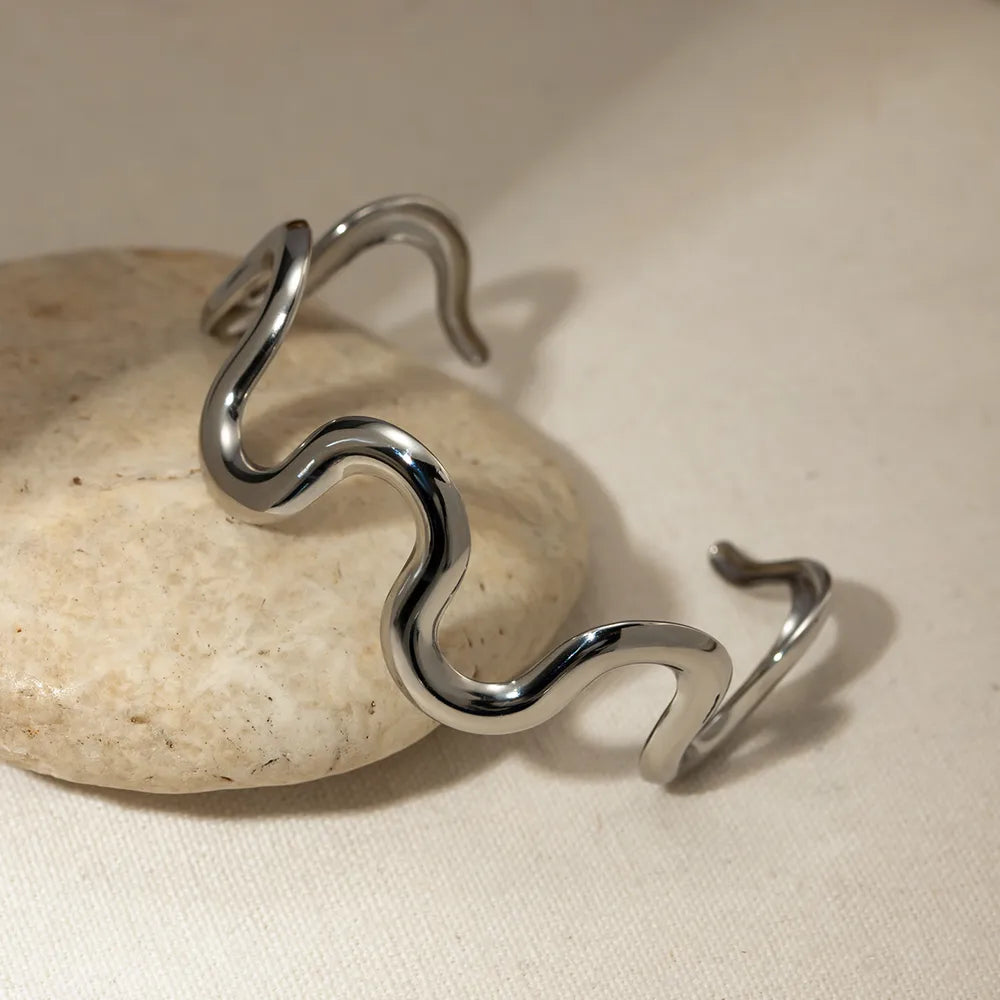 Fashorio Silver / One Size Stainless Steel Wave Shape Bracelet