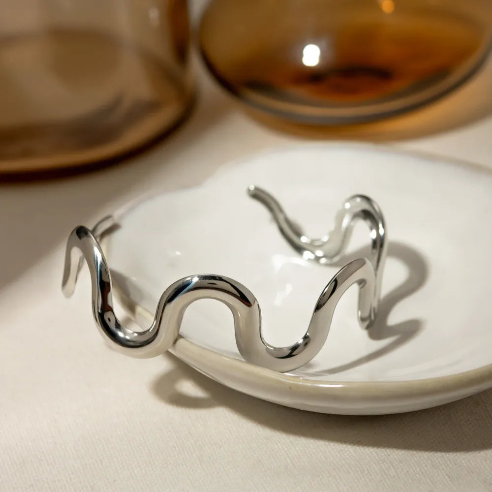 Fashorio Silver / One Size Stainless Steel Wave Shape Bracelet