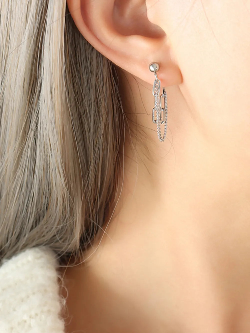 Fashorio Silver / One Size Titanium Steel Double Chain Earrings