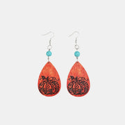 Fashorio Silver / One Size Turquoise Wooden Pumpkin Teardrop Earrings