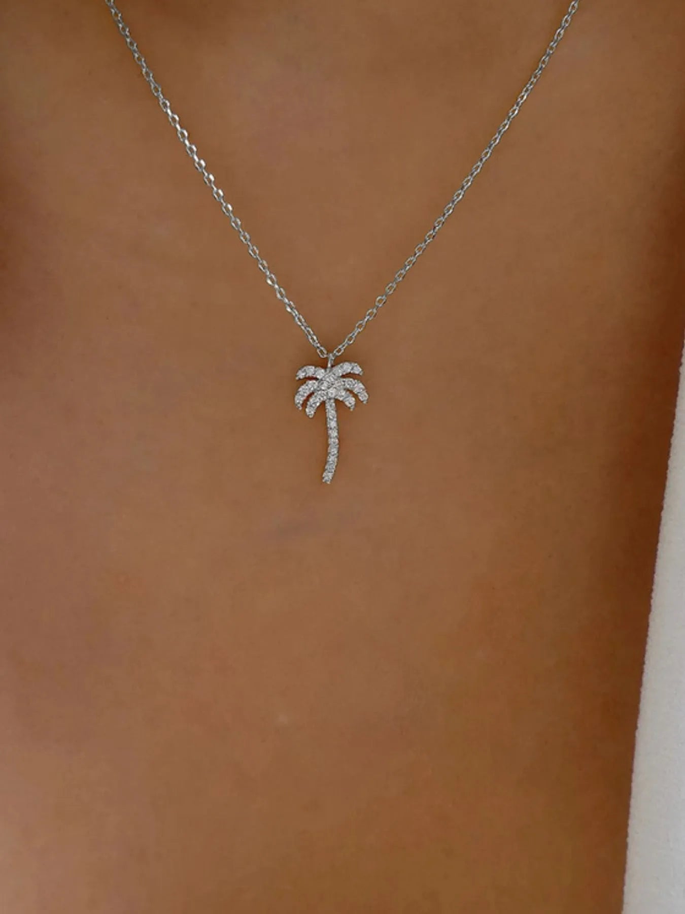 Fashorio Silver / One Size Zircon Palm Tree Pendant Necklace