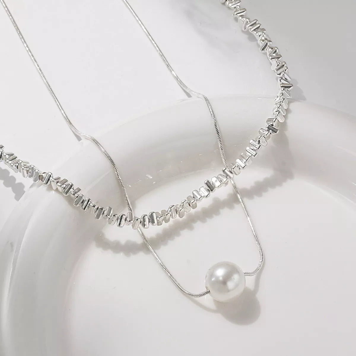 Fashorio Silver / onesize Double Layered Pearl Necklace