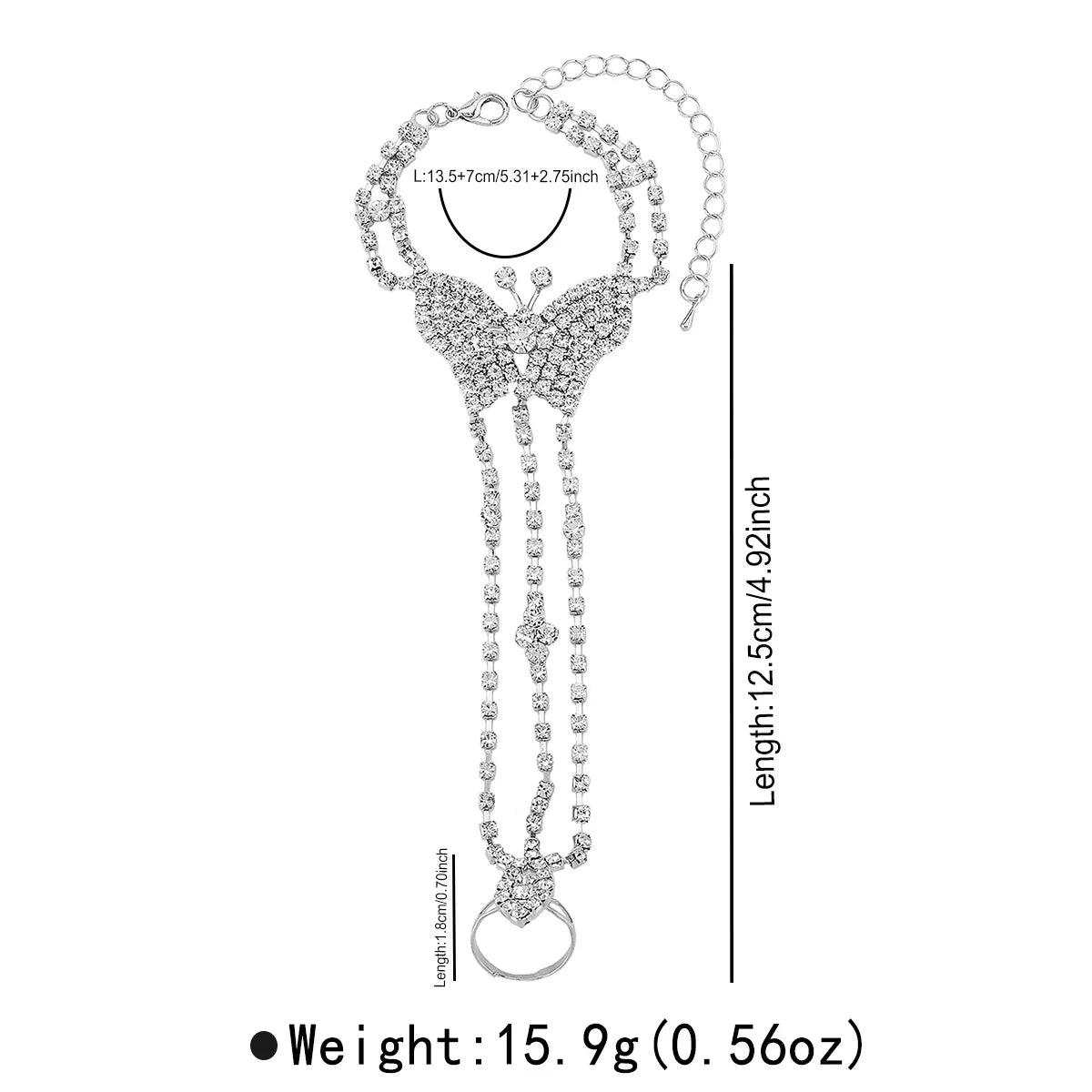 Fashorio Silver / onesize Rhinestone Butterfly Hand Chain Bracelet