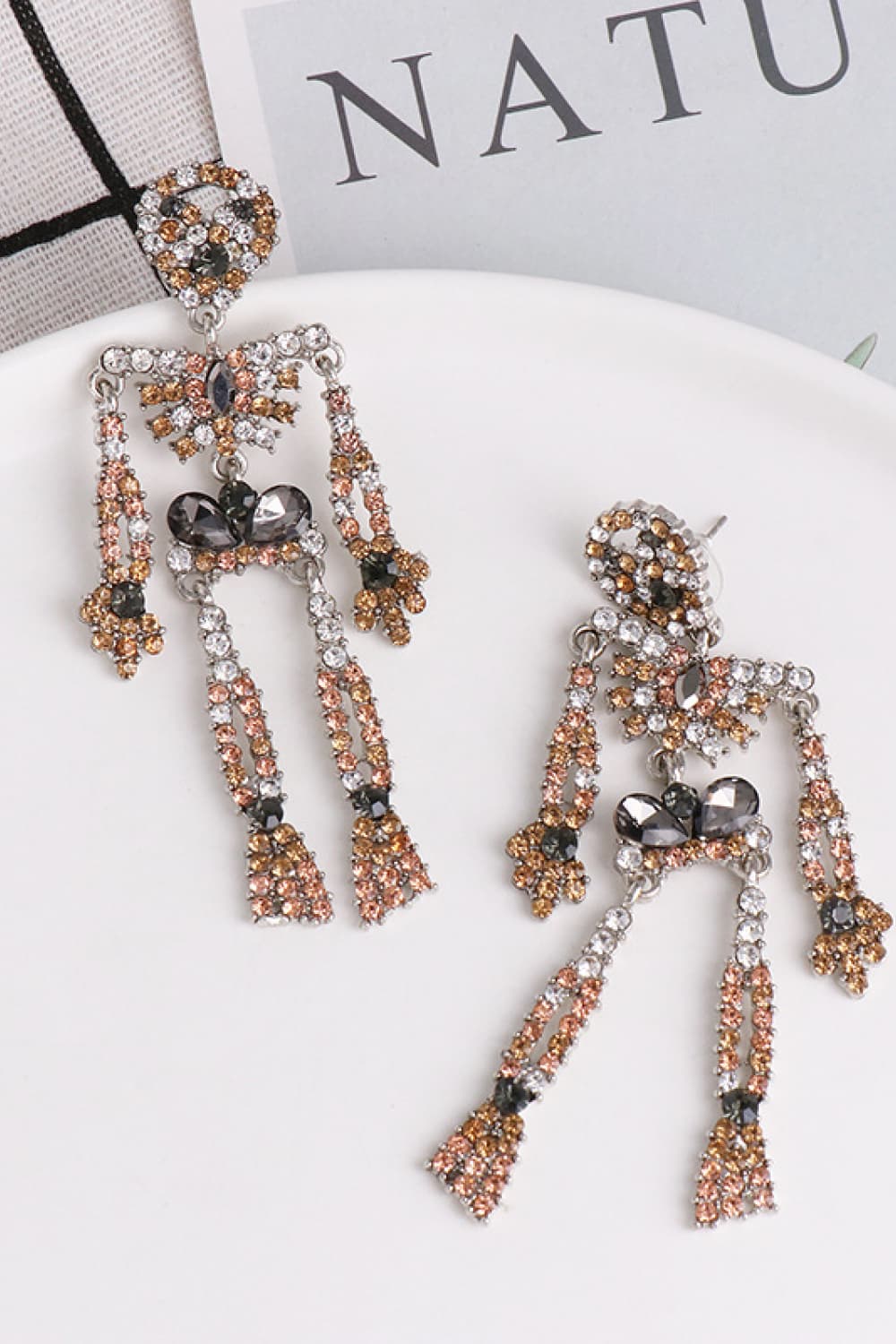 Fashorio Skeleton Shape Glass Stone Dangle Earrings