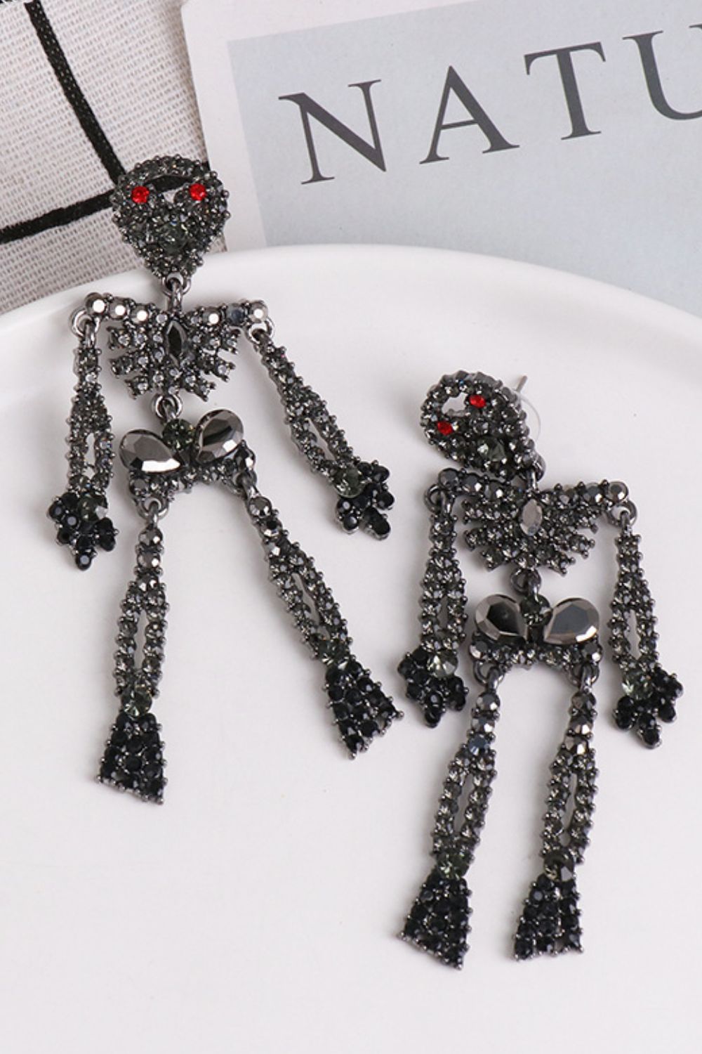 Fashorio Skeleton Shape Glass Stone Dangle Earrings