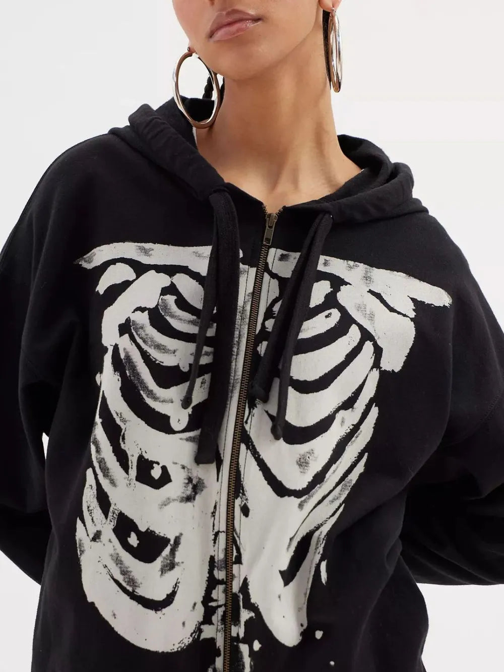 Fashorio Skeleton Zip Up Drawstring Hoodie