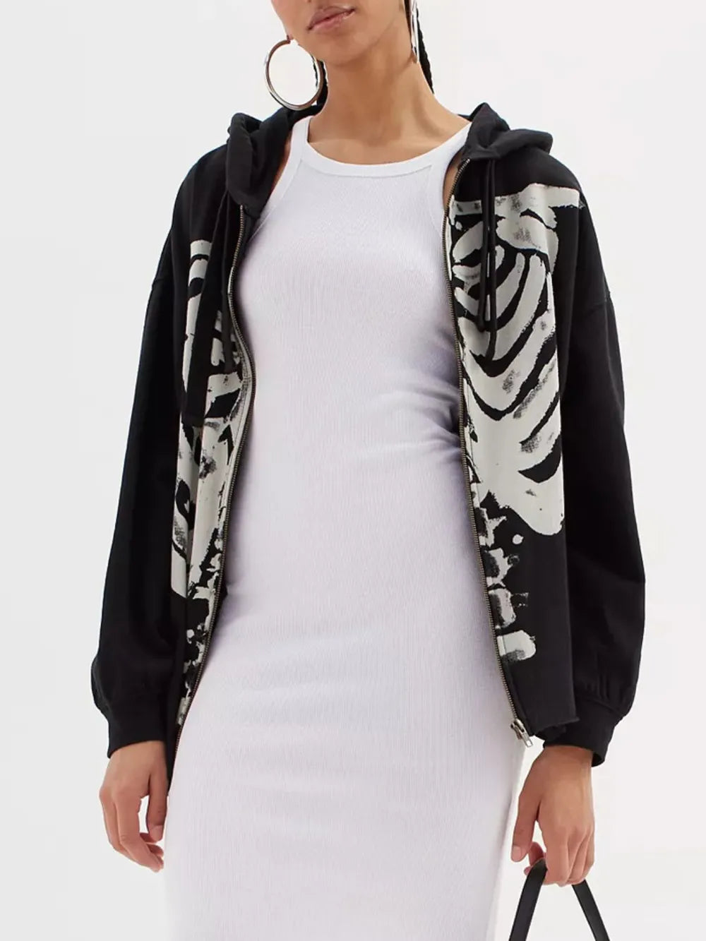 Fashorio Skeleton Zip Up Drawstring Hoodie