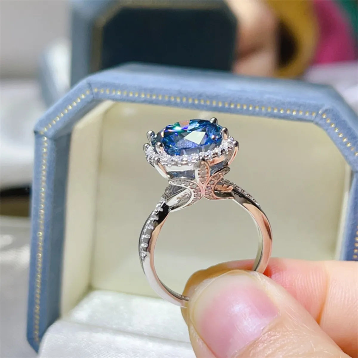 Fashorio Sky Blue / 5 5 Carat Moissanite Halo Engagement Ring