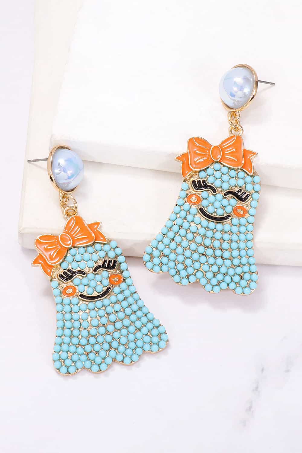 Fashorio Smiling Ghost Shape Synthetic Pearl Earrings