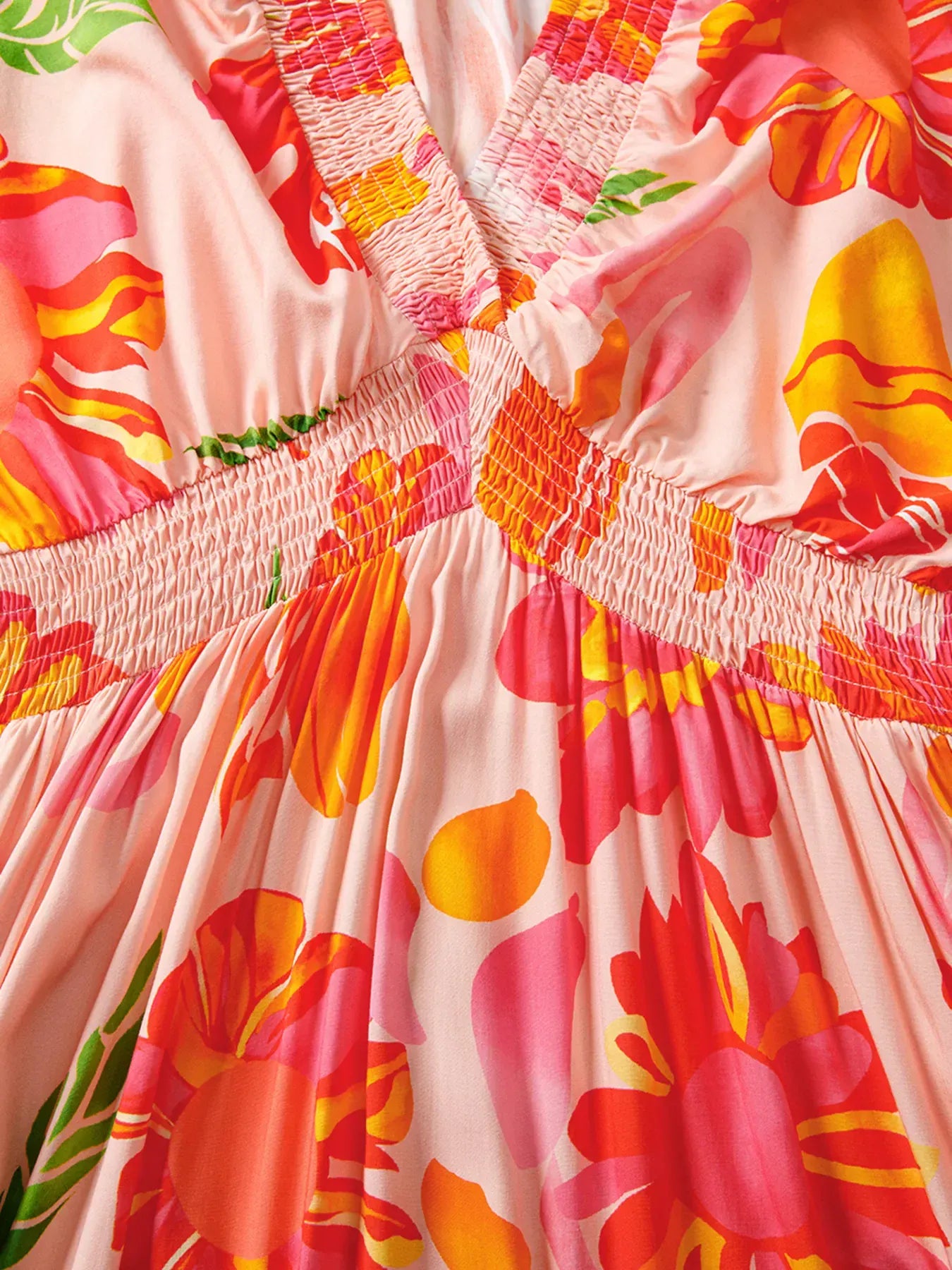 Fashorio Smocked Floral Long Sleeve Maxi Dress