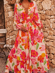 Fashorio Smocked Floral Long Sleeve Maxi Dress