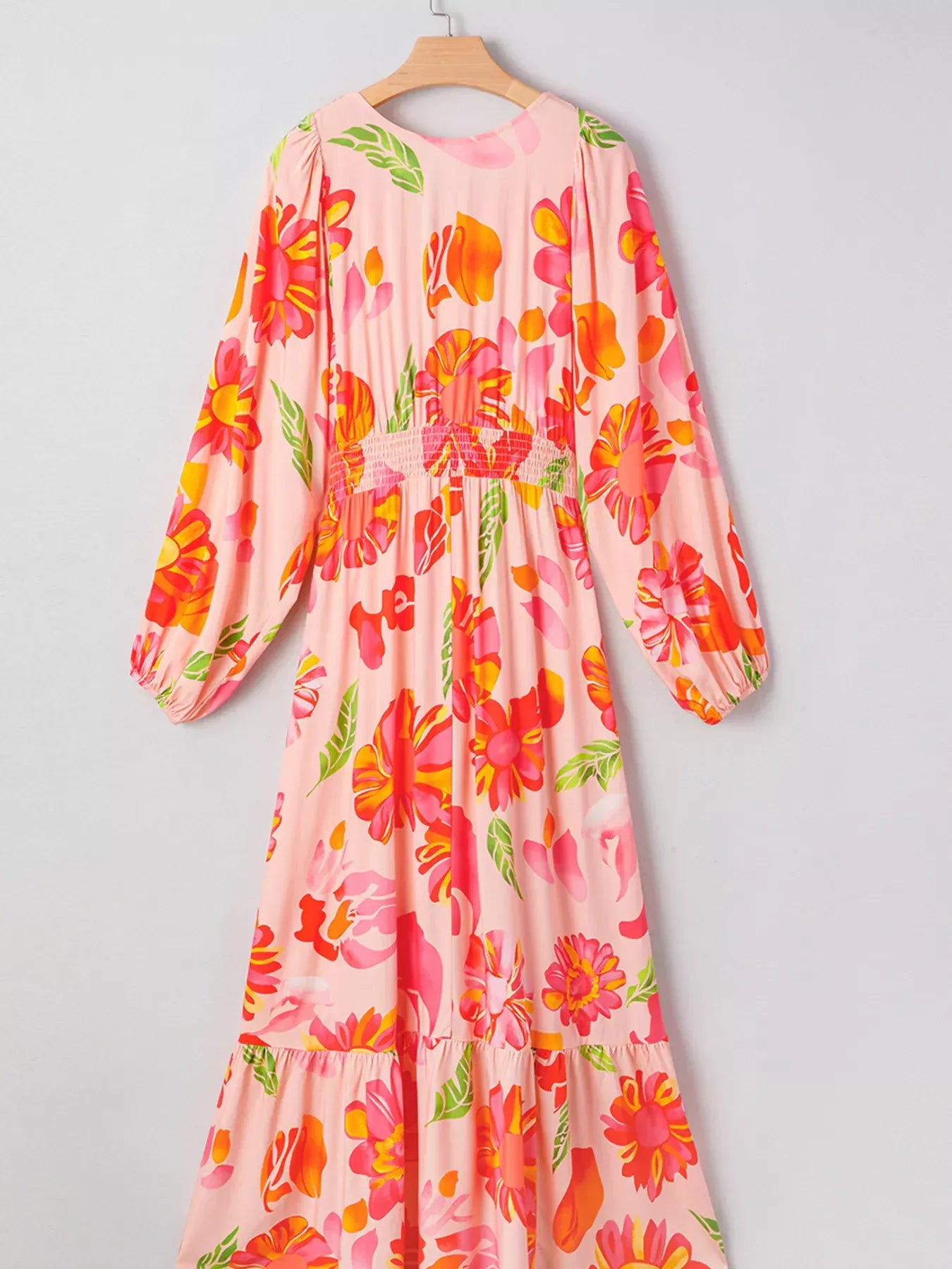 Fashorio Smocked Floral Long Sleeve Maxi Dress